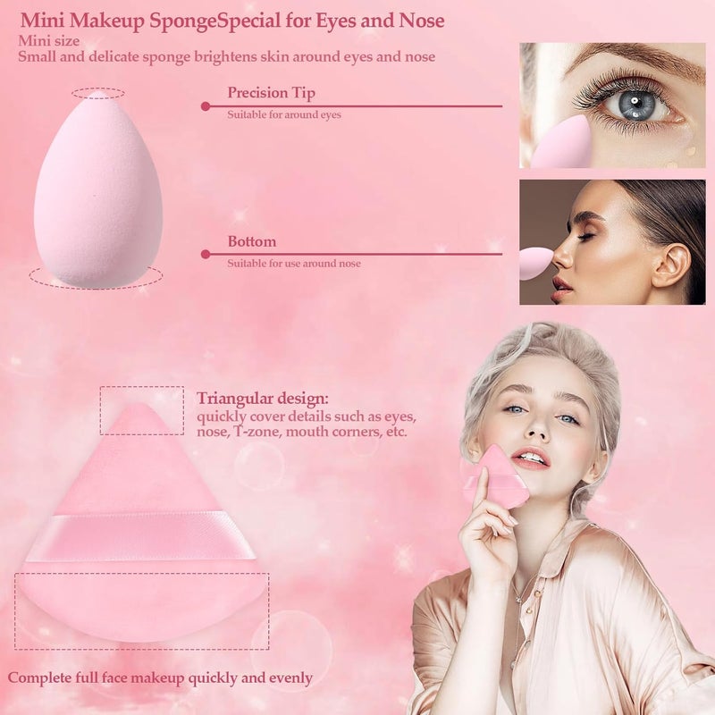 AuraRay 14 Pcs Makeup Sponge Set,Beauty Sponges Blender with 4 Pcs Powder Puff and 4 Pcs Mini Make up Sponges Valentine's Day,Mother's Day for Women Liquid,Foundation,Powder,Concealer,Cream(Pink) - Image 5